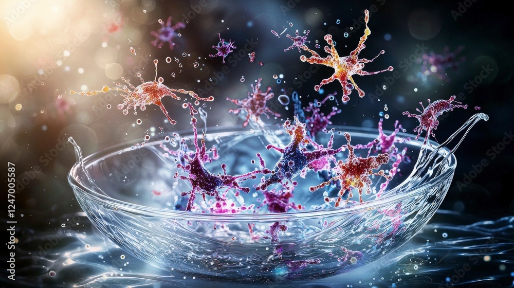 Poster exploring dancing bacteria in a petri dish vibrant close-up of a microscopic biological experiment