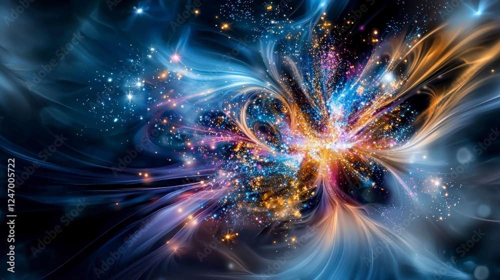 Poster Dancing comets spin and swirl in a cosmic dance outer space digital art mystical environment abstract viewpoint