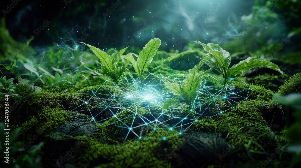 Aufkleber digital network ecosystems nurturing growth in nature's technological landscape