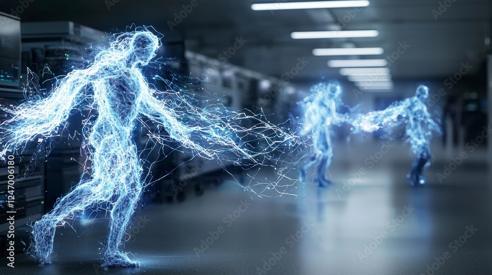 Aufkleber digital spirits running through data centers virtual showcase technology indoor environment futurist