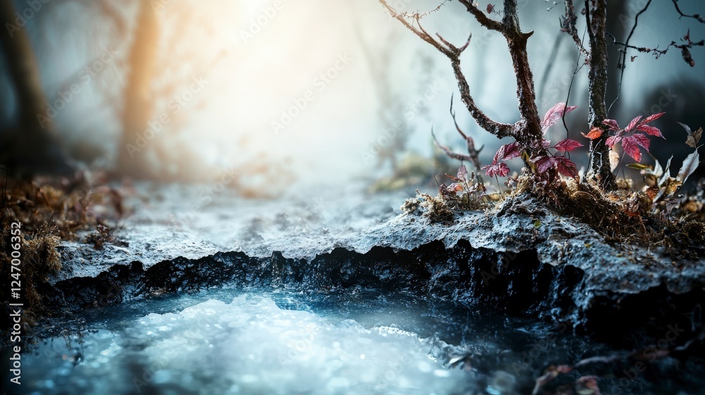 Poster mysterious dimensional rift revealed in enchanted forest nature scene surreal environment close-up v
