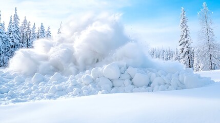Fototapeta premium Massive Snow Avalanche in Snowy Mountain Forest