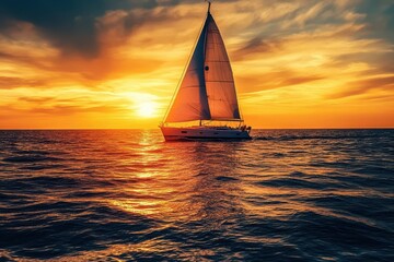 Luxury Yacht Cruising Under Golden Hour Sunset, High-End Lifestyle and Travel Campaigns