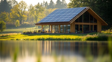 Obraz premium Modern Solar Array Nestled in Serene Meadow with Crisp Bokeh Highlighting Sustainable Technology