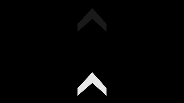 Animation of sweep up arrow icon. Up direction animated arrow. White sweep up arrow animation on black background.