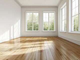 Minimalist Modern Room Featuring Wooden Flooring and Large White Plain Wall