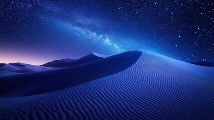 Fototapeta premium Minimalistic Night Landscape of Desert Dunes Under a Mesmerizing Gradient Starry Sky