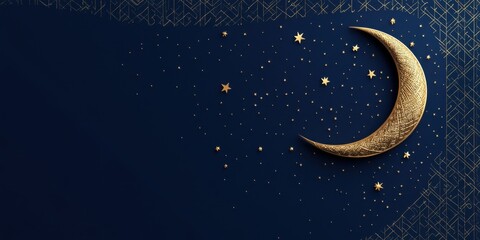 Naklejka premium Crescent Moon and Stars Night Sky Festive Background Ramadan Kareem Islamic Celebration