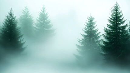 Obraz premium Misty Forest with Green Pine Trees