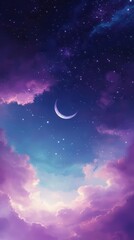 Mystical Purple Moonlight Sky with Clouds and Stars as Phone Wallpaper Design
