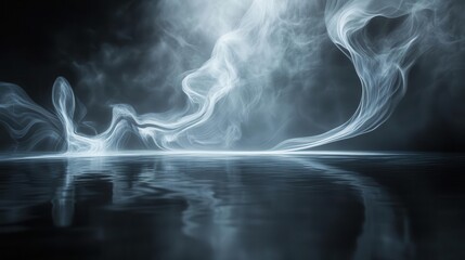 Mystical Swirling Mist Dancing Across a Dark Floor Surface