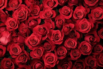 Natural Fresh Red Roses Pattern Wallpaper with Top View for Romantic Decor and Design