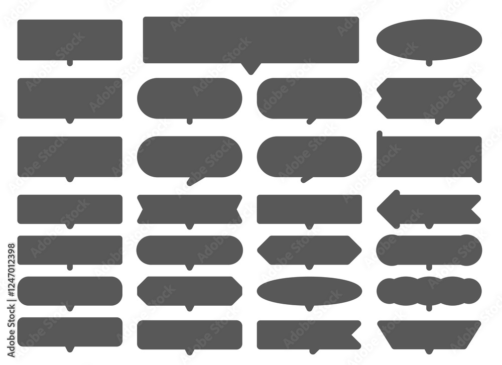 Poster a set of 26 sample text bubbles. each bubble has a different text and is in a different color
