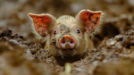 Obraz premium Endearing Piglet's Snout Covered in Mud, Playful and Curious Farm Life Captured in Detail