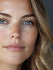 Fototapeta premium Radiant Caucasian Woman with Flawless Glowing Skin for Skincare and Beauty Campaigns