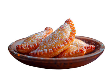 Cutout of traditional Indian Holi sweets with powdered sugar isolated on a transparent background.