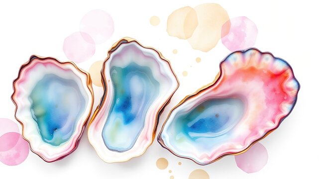 Watercolor Wonder: Shimmering Oysters in an Iridescent Landscape