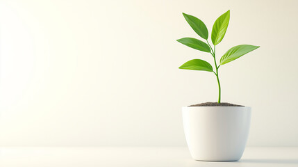 Green vibrant leaves plant white pot growth start new beginning life hope