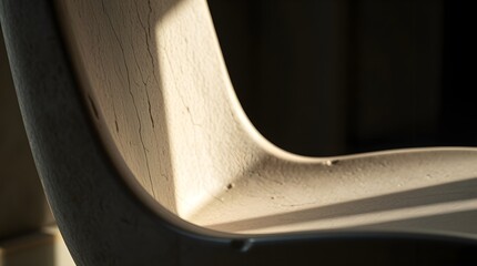 close up of a minimalist stone chair in unique shape in a room