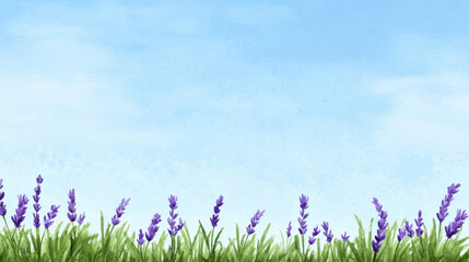 Fototapeta premium Lavender field under pastel sky, evoking serene and calming atmosphere