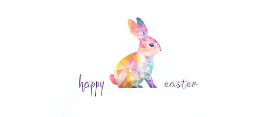 Fototapeta premium easter holiday greeting card, colorful easter bunny with polygons and traingles, text 