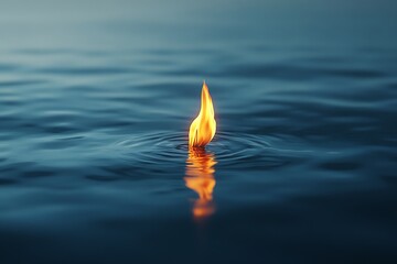 Fototapeta premium Golden Flame Floating on Water, Evoking Serenity