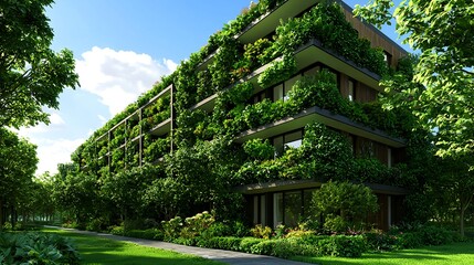 Modern Green Building with Lush Vegetation