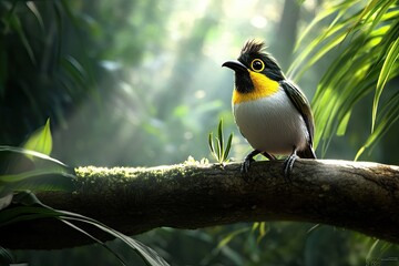 Fototapeta premium A close-up image of a Yellow-vented Bulbul bird sitting on a branch in Penang Hill