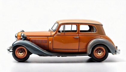 Vintage orange car model showcases classic design and intricate craftsmanshipon white background