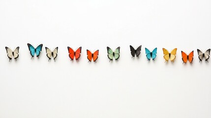 Monarch flying butterflies on white background.
