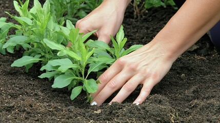 An individual sowing a seedling into the earth to foster gardening and environmental sustainability