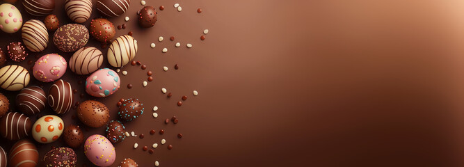 easter chocolate background banner eggs left side copy space brown gradient festive design