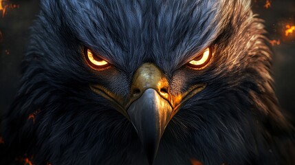 Fantasy Art featuring a Close-up of a Fiery Eagle set against a Volcanic Background, Game Asset
