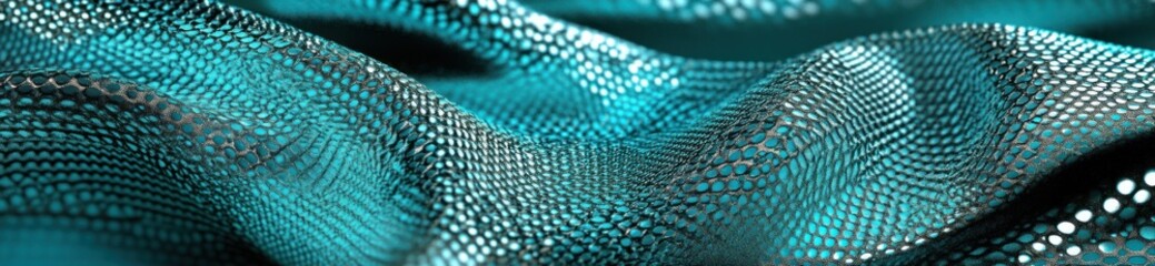 Abstract teal textured fabric with a wave pattern.