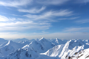 Snowy mountains in the clouds. Caucasus Mountains, Georgia, region Gudauri.. Created with AI