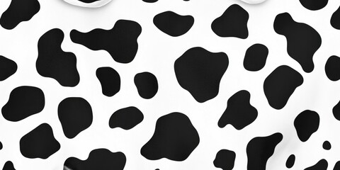 Modern graphic art featuring a black and white pattern of spotted cows. A stylish design with an abstract texture.