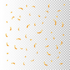 Golden confetti on a transparent background. Festive vector illustration.