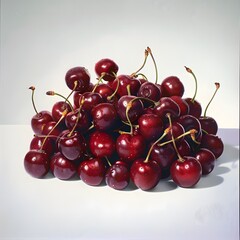 many red cherries arranged in a pile
