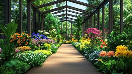 Jasmine Greenhouse for Luxury Perfume Industry - A controlled jasmine cultivation house optimized for fragrance extraction with automated ventilation misting technology and precision harvesting method