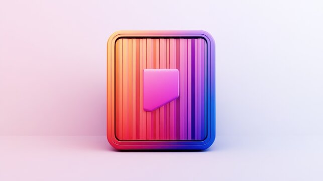 Colorful square icon with pink symbol on gradient striped background.