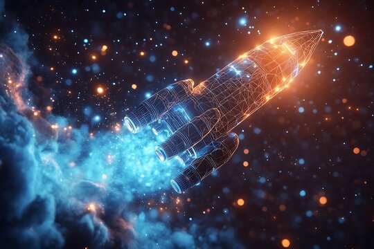 Futuristic Rocket Launch in a Cosmic Nebula