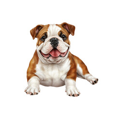 Obraz premium Adorable British Bulldog Puppy Lying Down, Happy Expression, Digital Painting