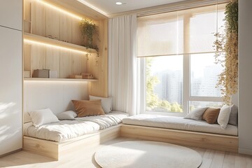 a children's room that embodies a light Scandinavian design with modern minimalist elements.