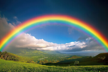 Obraz premium Spectacular view of a rainbow across the hoomaluhia botanical garden