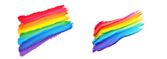 Obraz premium Diagonal Rainbow Brush Strokes Watercolor Paint Collection Design Element Isolated on Transparent and White Background