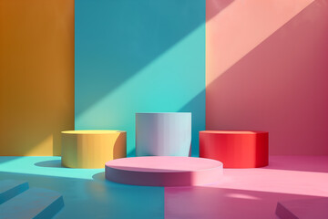 Colorful pastel object podium. Platform for product presentation. Showcase 3d rendering