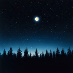 Naklejka premium Night Forest Silhouette Under Full Moon