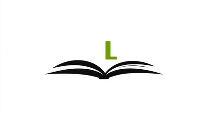 the letter "L" formed from an open book, in green line art with a black shadow underneath