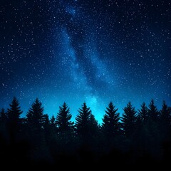 Naklejka premium Night Sky Over Silhouetted Forest