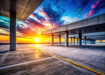 Futuristic Concrete Car Park Silhouette Architecture